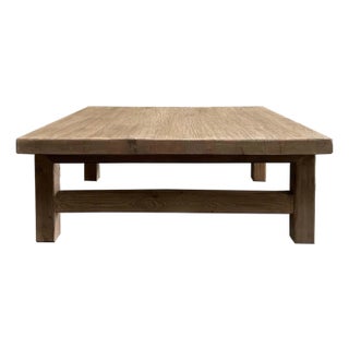 Custom Made Reclaimed Elm Wood Square Coffee Table For Sale