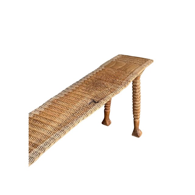 Contemporary Sculptural Teak Wood Bench Carved Detailing, Modern Organic For Sale - Image 3 of 11