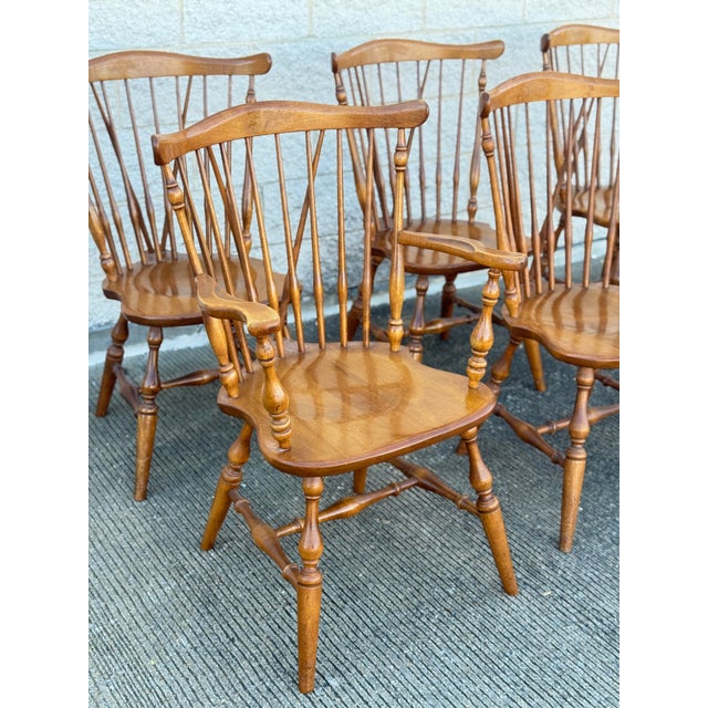 Late 20th Century Late 20th Century Set of Six Windsor Style Oak Dining Chairs With Armrests and Turned Legs For Sale - Image 5 of 9