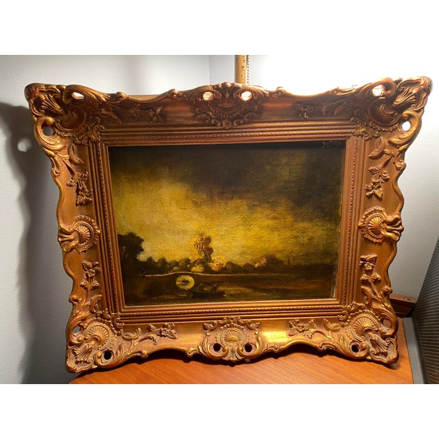 Antique oil painting 19th century boat on the water with two watermen. Signed what appears to be Jensen. Well executed,...