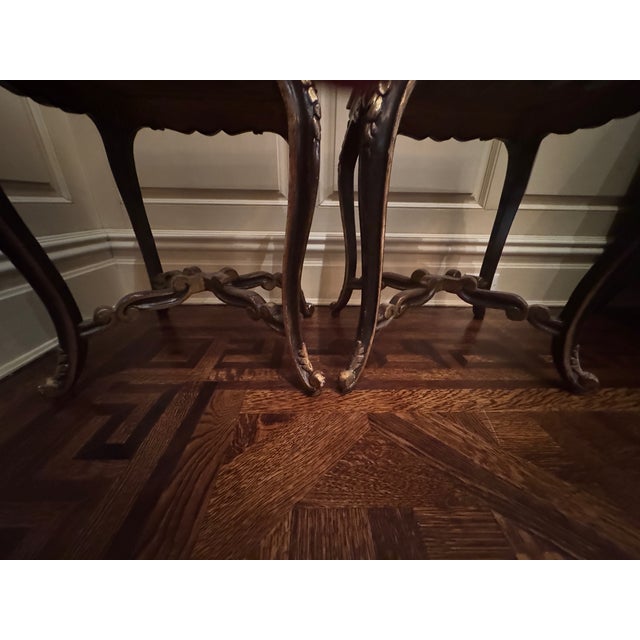 Wood Pair of Hand-Carved Antique Gilt Side Tables From Paris With Breccia Marble Tops For Sale - Image 7 of 9