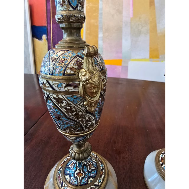 Antique Louis XVI Style Museum Champleve Vases- a Pair For Sale - Image 9 of 10