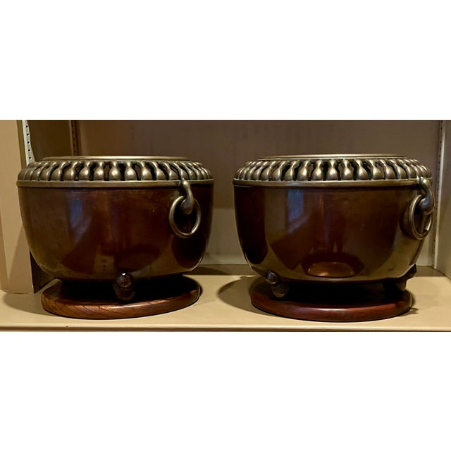 Antique Japanese Art Deco Taisho Bronze Cachepot Planters or Orchid Pots, Circa 1920 - A Pair For Sale - Image 11 of 18