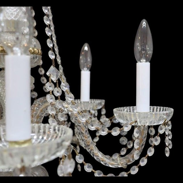 Vintage Crystal, Glass & Brass 6-Light Chandelier C1940 For Sale - Image 4 of 10