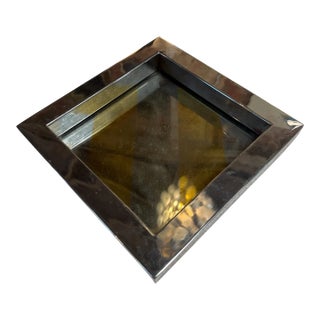 Vintage Chrome Catchall Tray With Stripe Detail For Sale