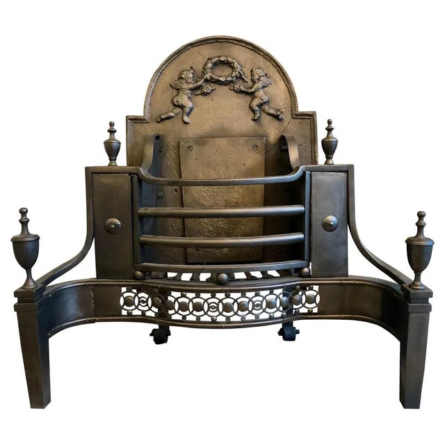 Antique Georgian Style Burnished Steel and Wrought Iron Fire Grate For Sale - Image 12 of 12