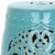 Exquisitely crafted, indoor-outdoor ceramic garden stool in light blue features a pierced leaf medallion motif of Asian...