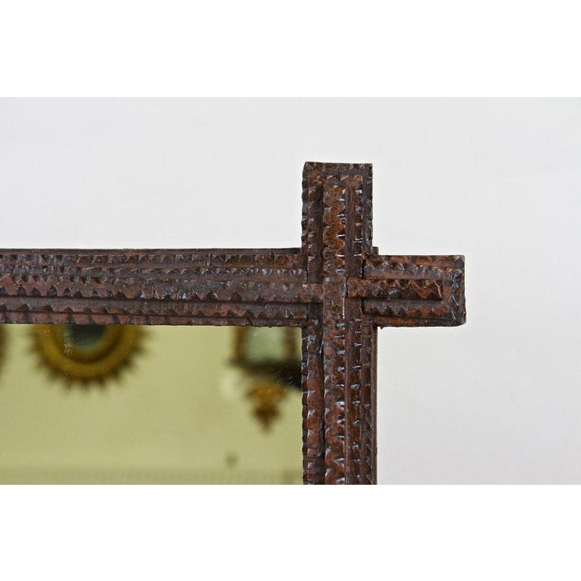 Mid 19th Century Tramp Art Rustic Wall Mirror in Hand Carved Basswood, Austria, 1860 For Sale - Image 5 of 16