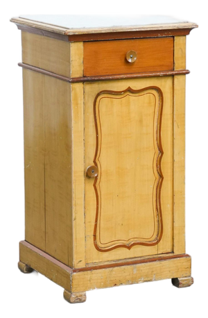 Wooden One-Door Bedside Table with Light Marble Top