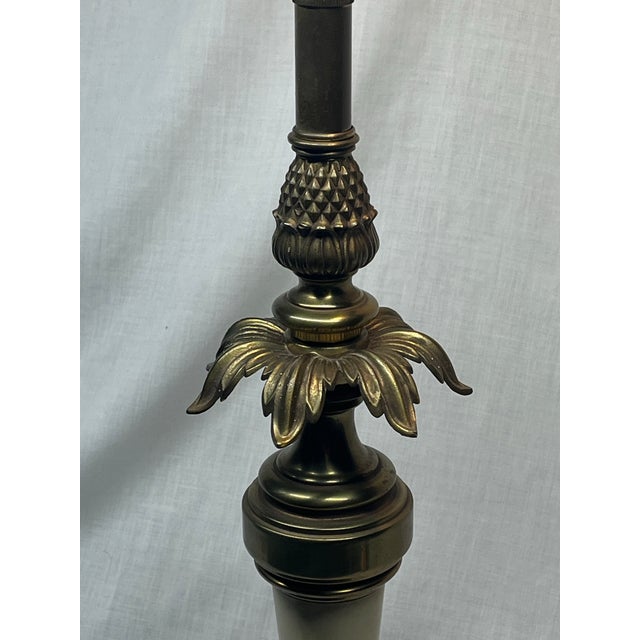 Metal Vintage Stiffel Hollywood Regency Brass & Ivory Enamel Pineapple Table Lamp No For Sale - Image 7 of 13