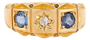 Edwardian 18k Sapphire & Old Mine Cut Diamond Celestial Star Ring, Size 7, Chester 1901