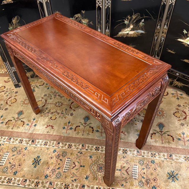 Asian Carved Hardwood Writing Desk, Vintage For Sale - Image 11 of 12