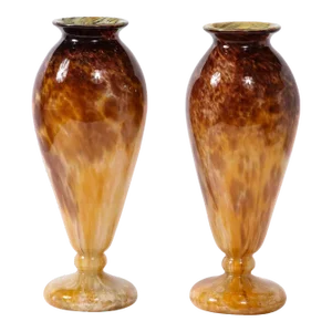 Pair of Art Deco Vases in Smoked Amethyst & Amber Hued Glass by Schneider