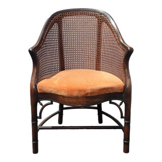 Vintage Chinese Chippendale Style Cane Club Chair For Sale