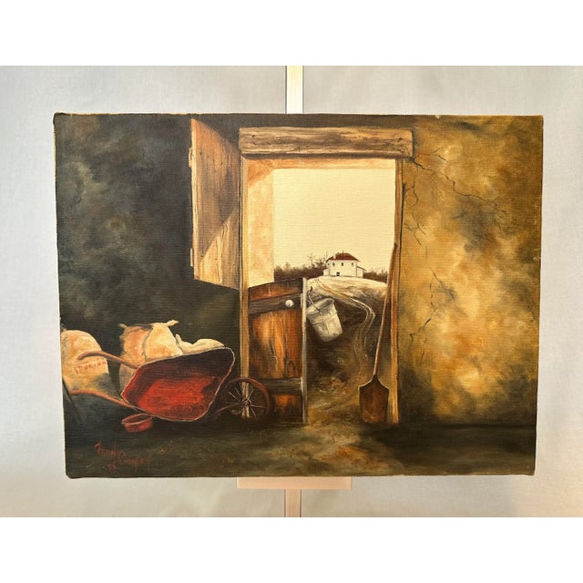 Farmhouse Americana Farmhouse Still Life Original Oil Painting on Canvas For Sale - Image 3 of 12