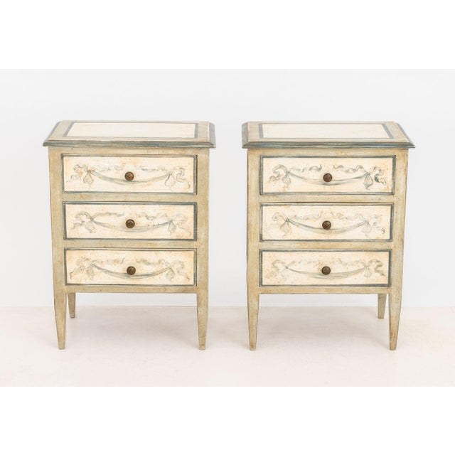 Neoclassical Venetian Style Painted Bedside Tables, Pair For Sale - Image 3 of 9