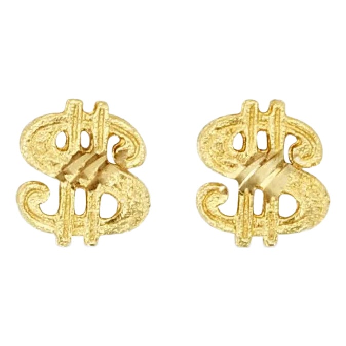 Dollar Sign Gold Studs with Diamond Cuts 14k Yellow Gold, 2 Pieces ...