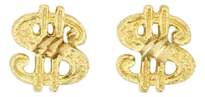 Dollar Sign Gold Studs with Diamond Cuts 14k Yellow Gold, 2 Pieces