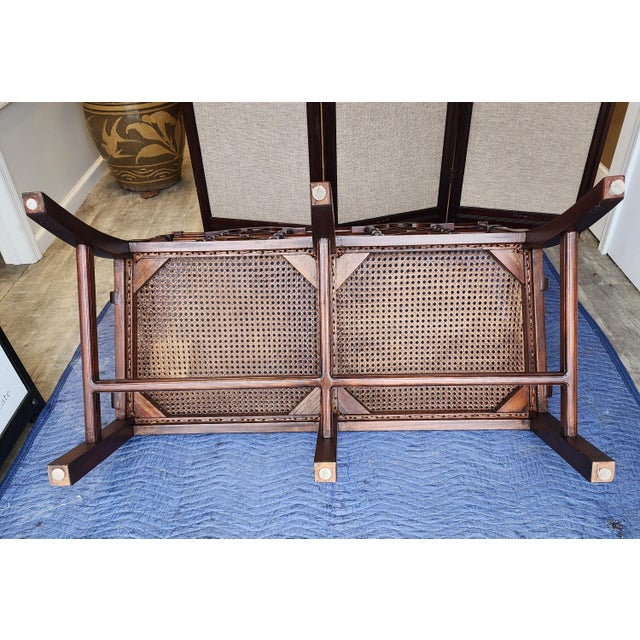 Late 20th Century Chinese Chippendale Style Caned Bench Settee For Sale - Image 10 of 12