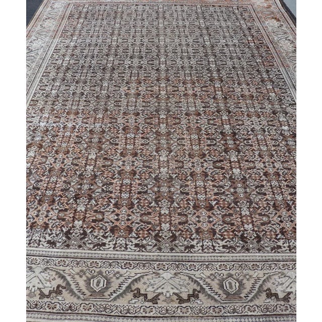 Antique Mahal Persian Carpet With All-Over Herati Design in Ivory, Gray & Brown 10'4 X 17'3 For Sale - Image 12 of 16