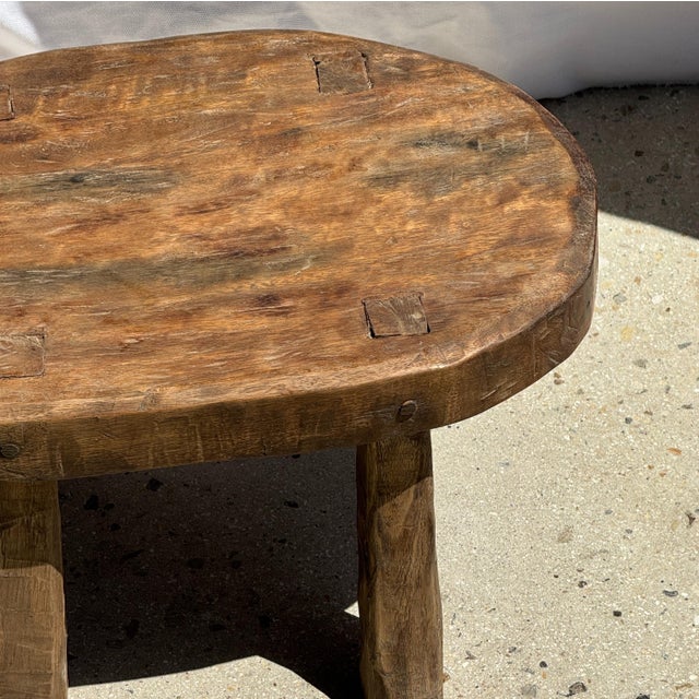 Tan Small Oval Teak Occasional Stool For Sale - Image 8 of 18