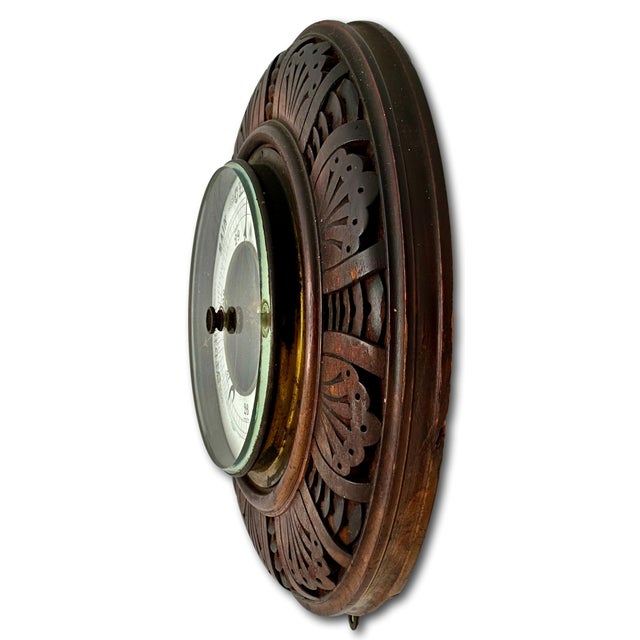 Wood Nice Quality Antique European Hand Carved Walnut Wall Barometer - Circa Late 19th Century For Sale - Image 7 of 17