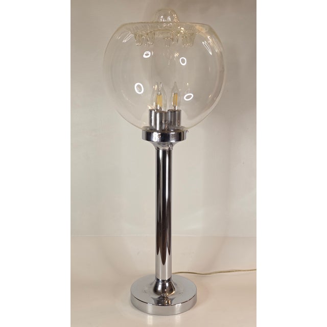 1970s Space Age Chrome Lamp With Murano Glass Shade For Sale - Image 9 of 11