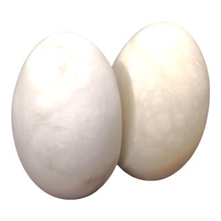 Mid-Century Post Modern Alabaster Egg Shaped Bookends From Italy - a Pair For Sale
