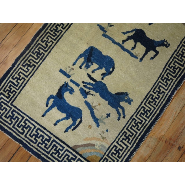 Early 21st Century Horses Chinese Antique Pictorial Rug - 2'2" x 3'9" For Sale - Image 5 of 6