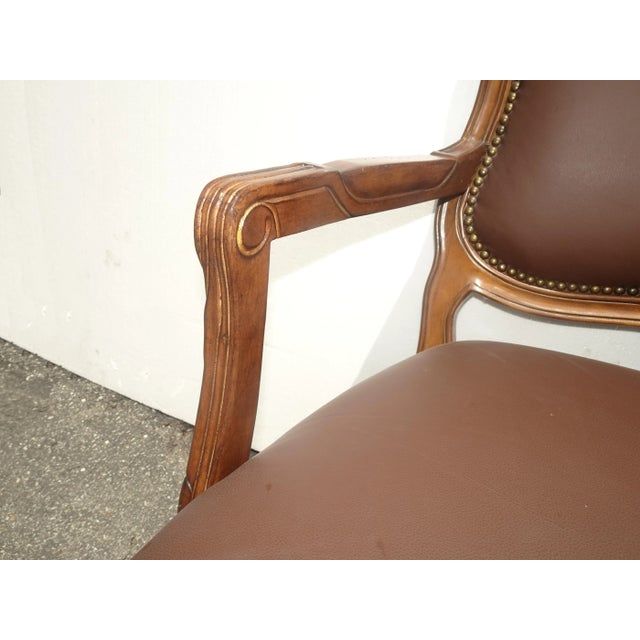 Wood Vintage French Provincial Louis XV Style Brown Bergere Chair For Sale - Image 7 of 13