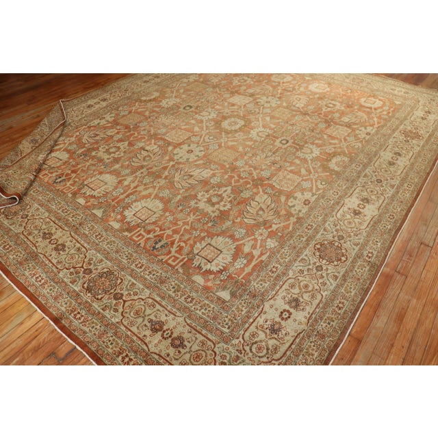Apricot Early 20th Century Elegant Persian Tabriz Rug - 9'7" x 12'5" For Sale - Image 8 of 9