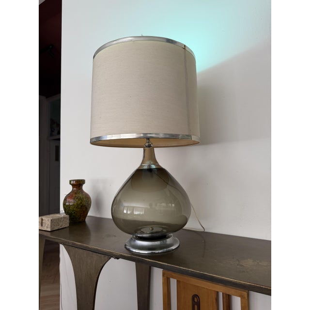 Vintage Italian Smoked Glass and Chrome Table Lamp, 1980s For Sale - Image 15 of 18