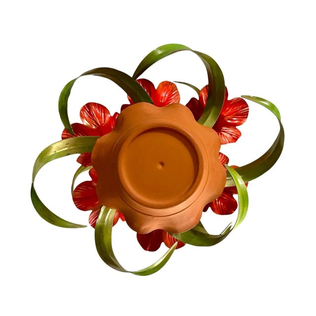 Red Vintage Italian Tole Red Poppy Flowers / Floral Poppies Arrangement Sculpture in Pot, Made in Italy For Sale - Image 8 of 8