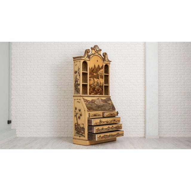 Hand-Painted Bureau Bookcase with Oriental Scenes, Barcelona, 1960s For Sale - Image 12 of 13