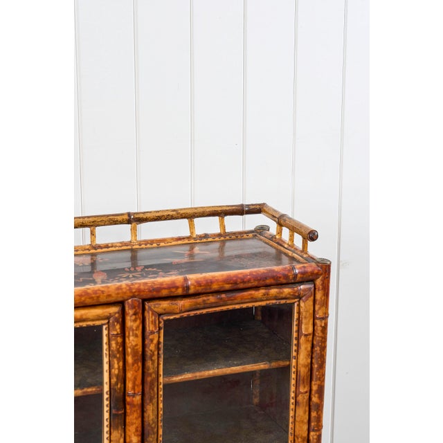 Antique Victorian Tiger Bamboo Glazed Bookcase Cabinet (C. 1870) For Sale - Image 13 of 15