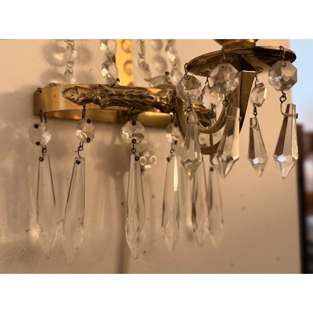 Vintage Crystal Wall Light in Brass, 1930s For Sale - Image 6 of 9