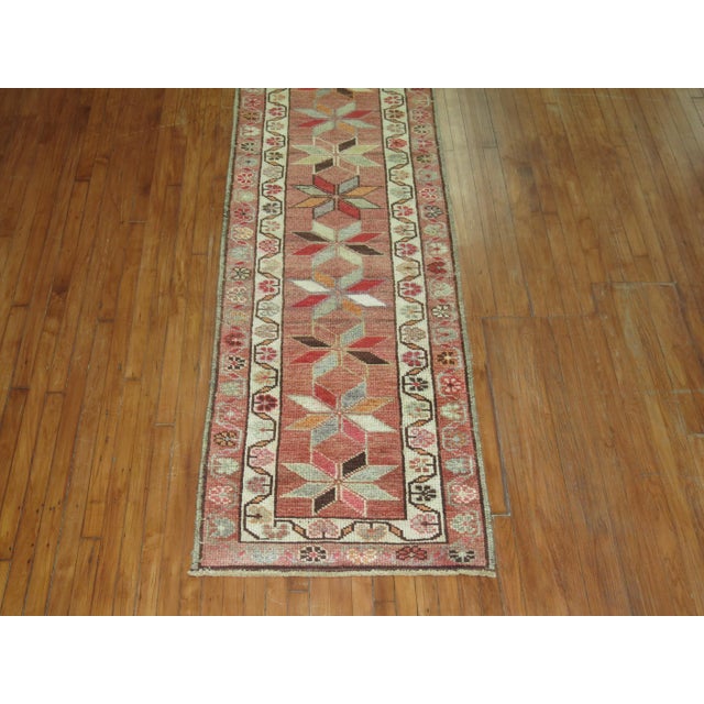 Gothic Mid 20th Century Zabihi Collection Star Motif Geometric Turkish Anatolian Runner For Sale - Image 3 of 6