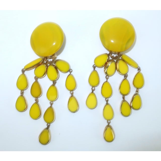 1980's Yellow Glass Dangle Earrings, a Pair For Sale - Image 4 of 7