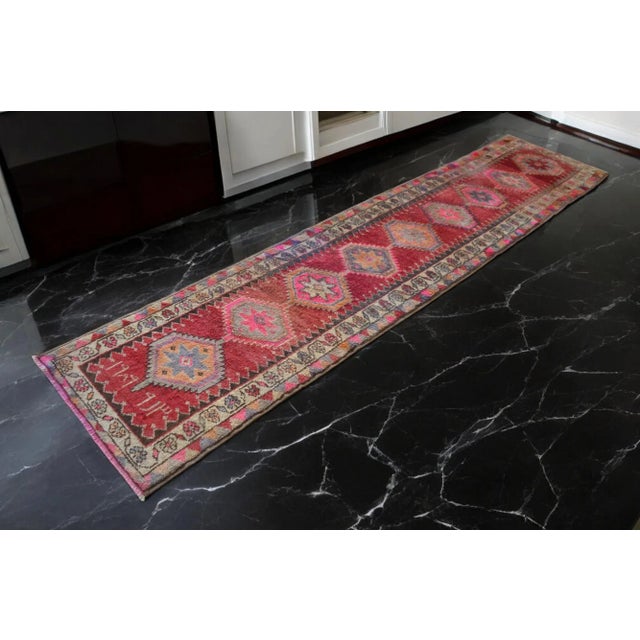 A vintage Turkish runner rug from the kurdish region. ***size: 2'9' x 11'11' / 33" x 142" ***age: about 50-60 years old...