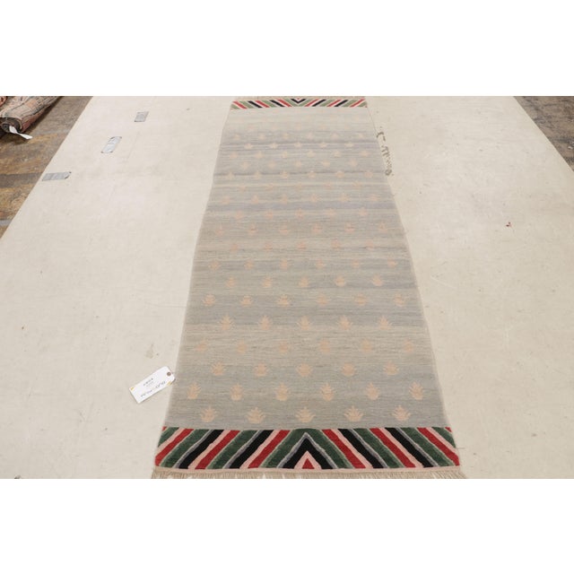 Contemporary Rug & Kilim’s Custom Geometric Silver-Gray and Green Wool Runner – “youngste” For Sale - Image 3 of 10