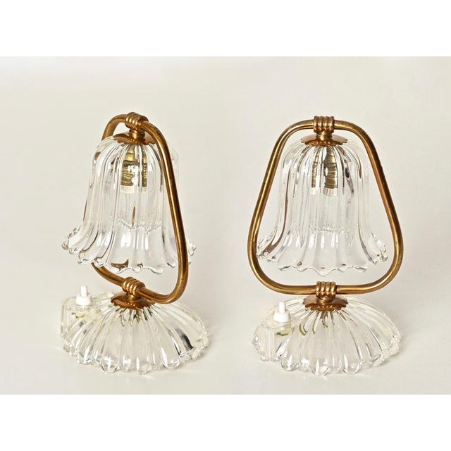 Murano Glass Bell and Brass Table Lamps from Barovier, Italy, 1940s, Set of 2 For Sale - Image 4 of 16