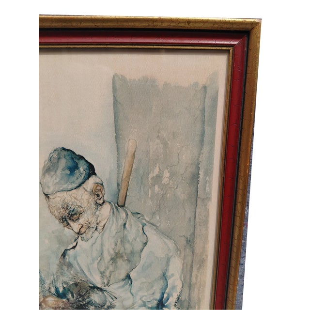 Folk Art Mid 20th Century Seymour Rosenthal “Chicken Plucker” Framed Color Lithograph, Judaica Folk Art For Sale - Image 3 of 6