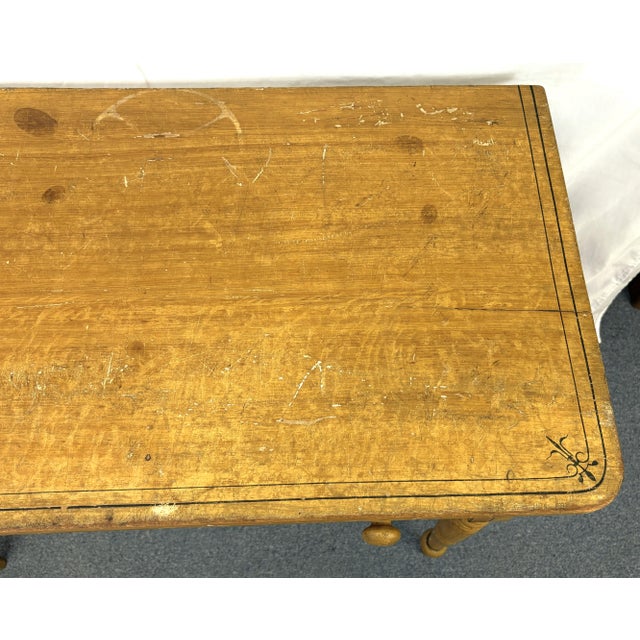 Primitive Farmhouse Handmade and Painted Pine Table With Drawer For Sale In West Palm - Image 6 of 18