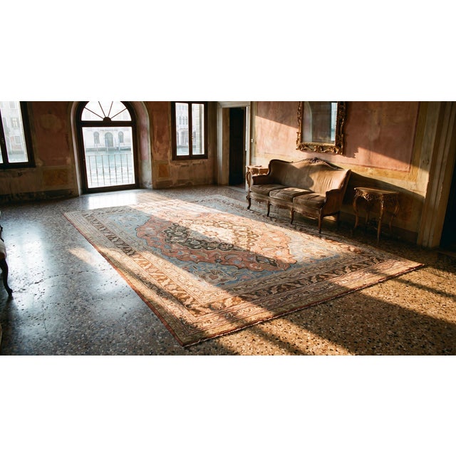 Sky Blue Finely Woven Traditional Neutral and Light Blue Antique Persian Khorassan Rug For Sale - Image 8 of 9