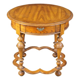 Hickory Chair Company William & Mary Style Round Oak Side Table For Sale