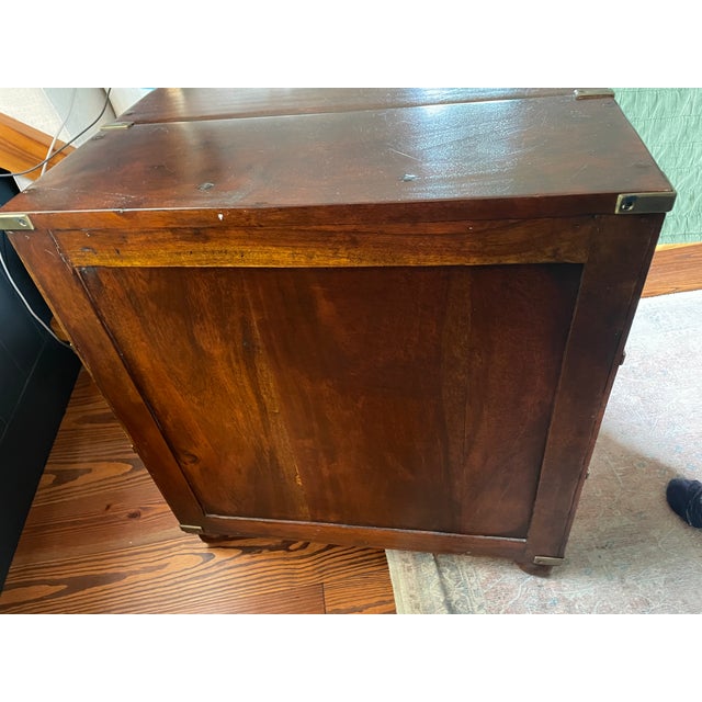 Mid 20th Century Solid Wood Campaign 3-Drawer Dresser / Bedside Table / End Table - Set of 2 For Sale - Image 13 of 17
