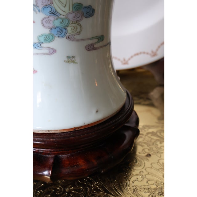 Vintage Chinese Celadon-Ground Famille Rose Celestial Figure Porcelain Table Lamp For Sale - Image 16 of 18