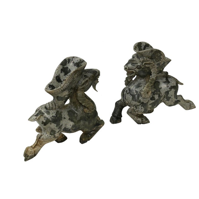 Greige Pair Oriental Stone Carved Ram Wine Cup Holder Shaped Display Figures For Sale - Image 8 of 10