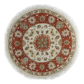 9x12 Ivory Hand-Knotted Wool Rosette Medallion Detail Traditional Carpet Rug For Sale