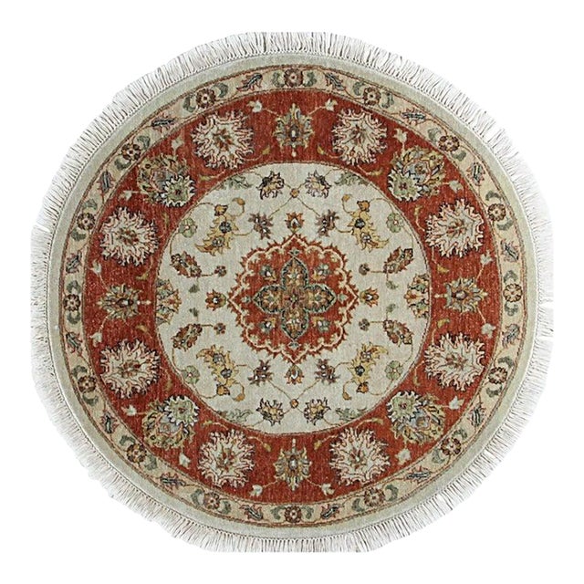 9x12 Ivory Hand-Knotted Wool Rosette Medallion Detail Traditional Carpet Rug For Sale